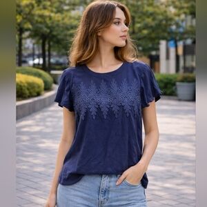 My Michelle Navy Lace Trim Top Size Small